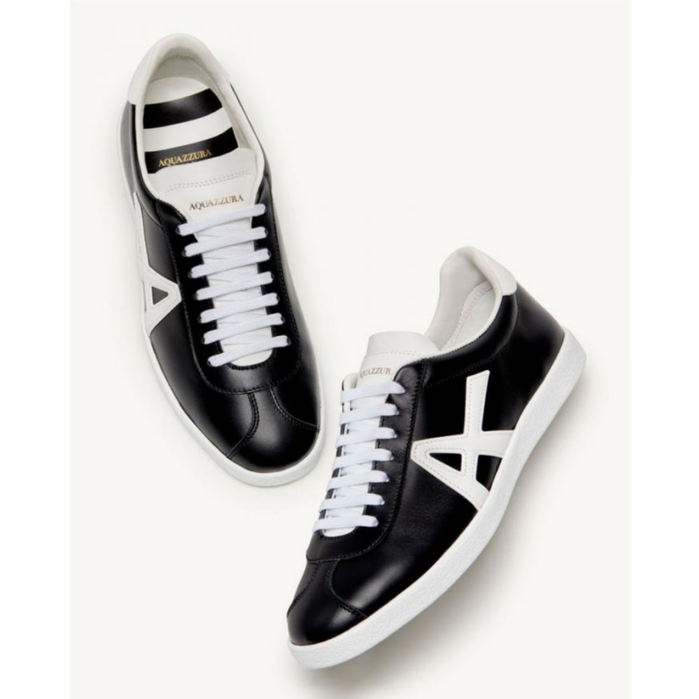 🆕️ Aquazzura The A Sneakers Black White 9.5 Preppy Streetwear Skater Minimalist - Picture 13 of 13